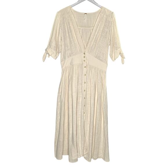 Free People L Beige Love Of My Life Midi Dress Gauzy V Neckline - Picture 2 of 9